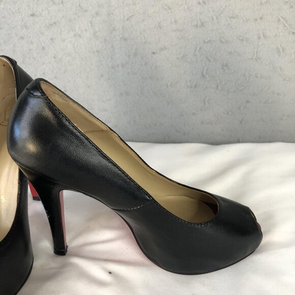 Christian Louboutin Shoes Womens Size 35 Black Peep Toe Pumps Red Sole Italy - Picture 15 of 16